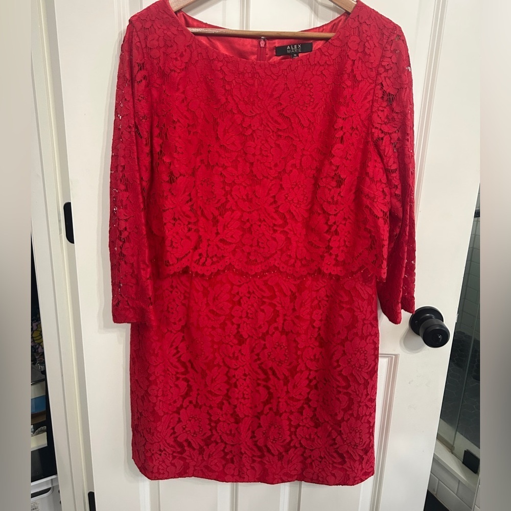 Good used condition Alex Marie Red Lace Dress size 16. Fully lined. Pretty!